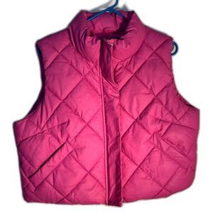 Coalition L.A. Womens/Teens Cropped Faux Leather Hot Pink Puffer Vest SZ XL NEW